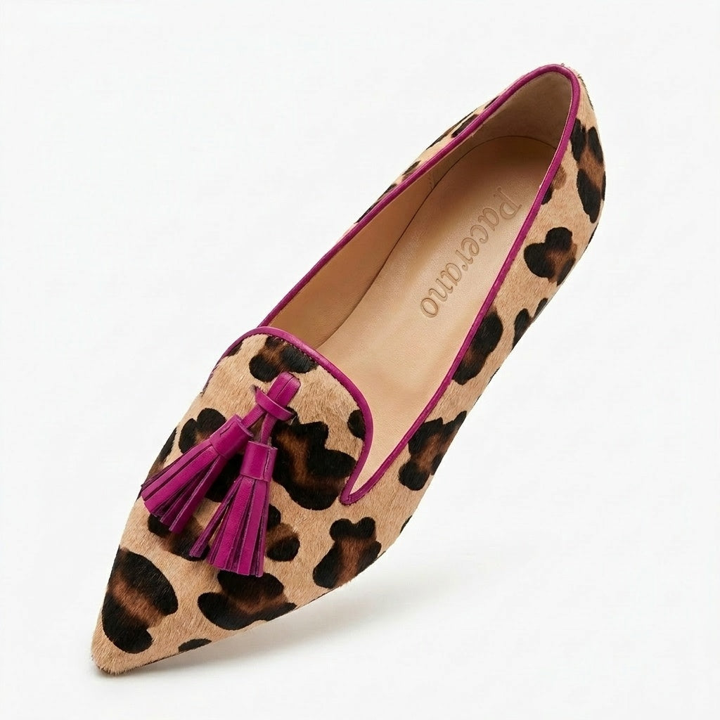 Mocassins pour Femme Léopard à Glands