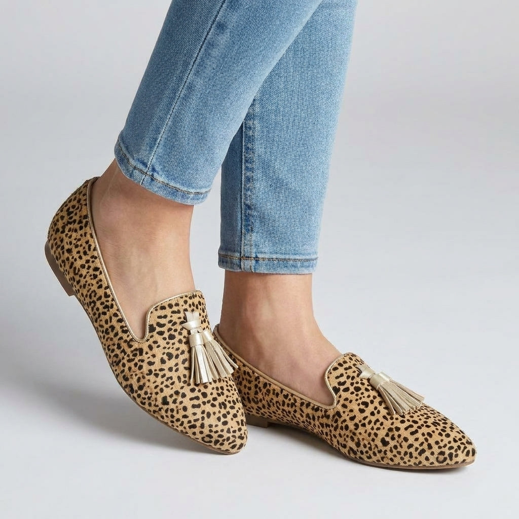 Mocassins pour Femme Léopard à Glands