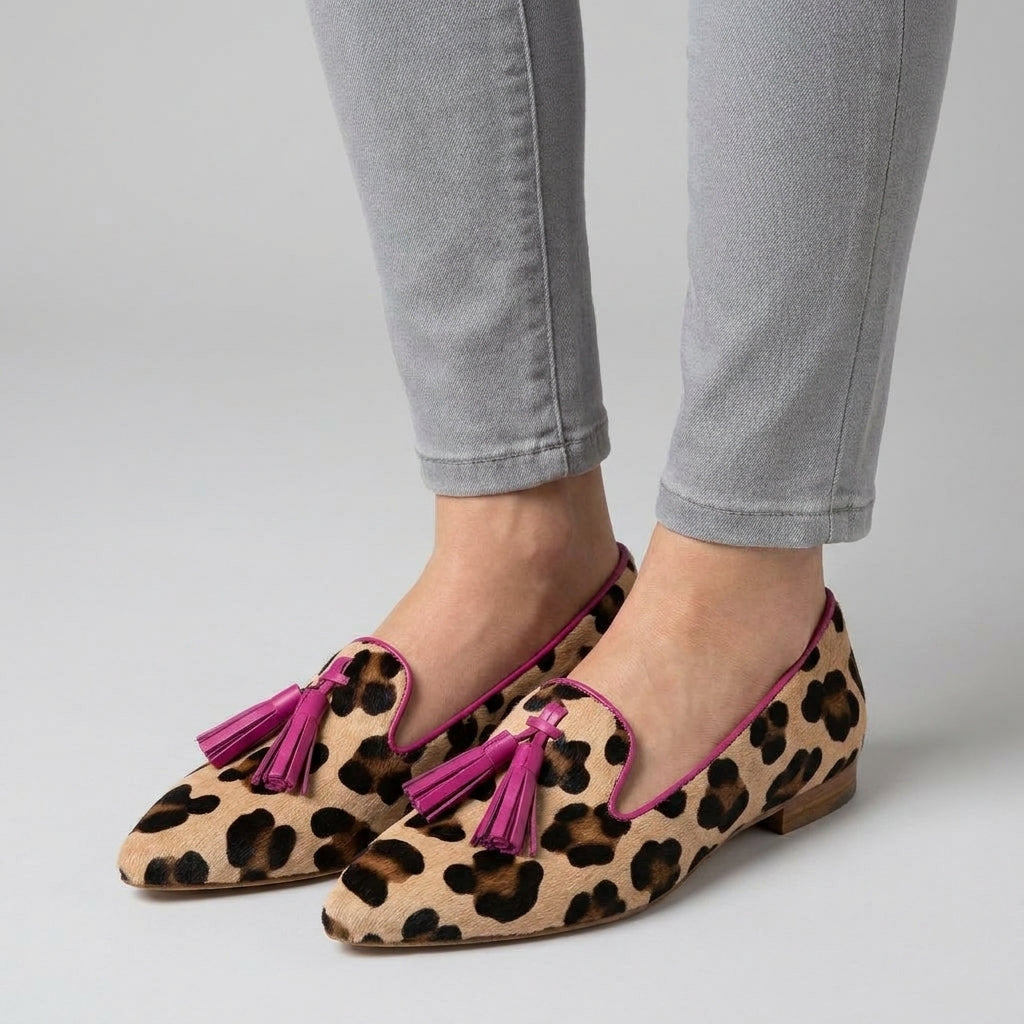 Mocassins pour Femme Léopard à Glands