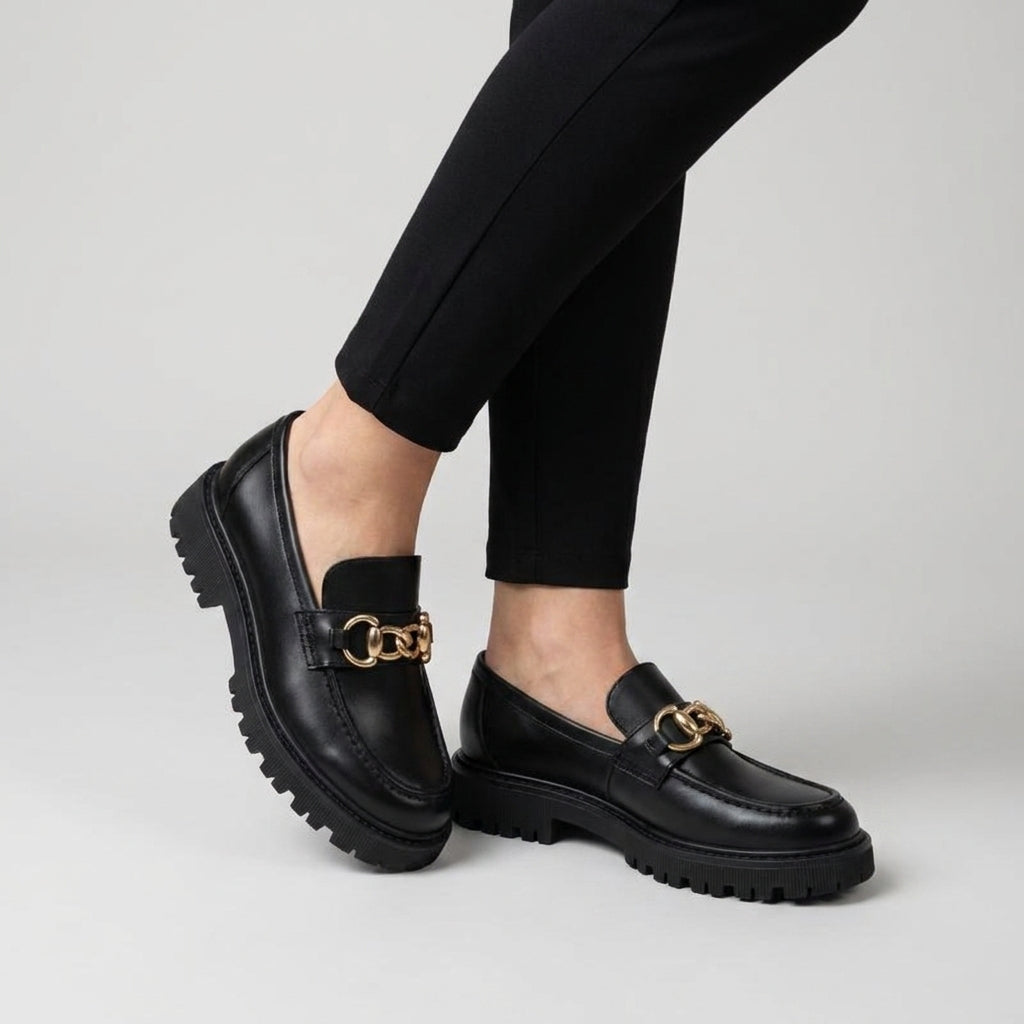 Mocassin pour Femme Plateforme Chaînette Dorée